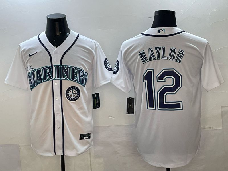 Men 2025 Nike Seattle Mariners #12 Naylor White Game MLB Jersey 08
